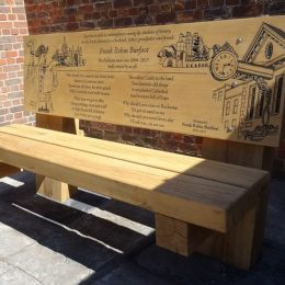 Memorial engraved wooden bench