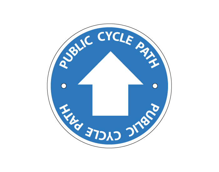 Public cycle path arrow waymarking disc