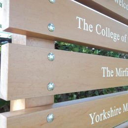 Ladder sign recycled plastic close up